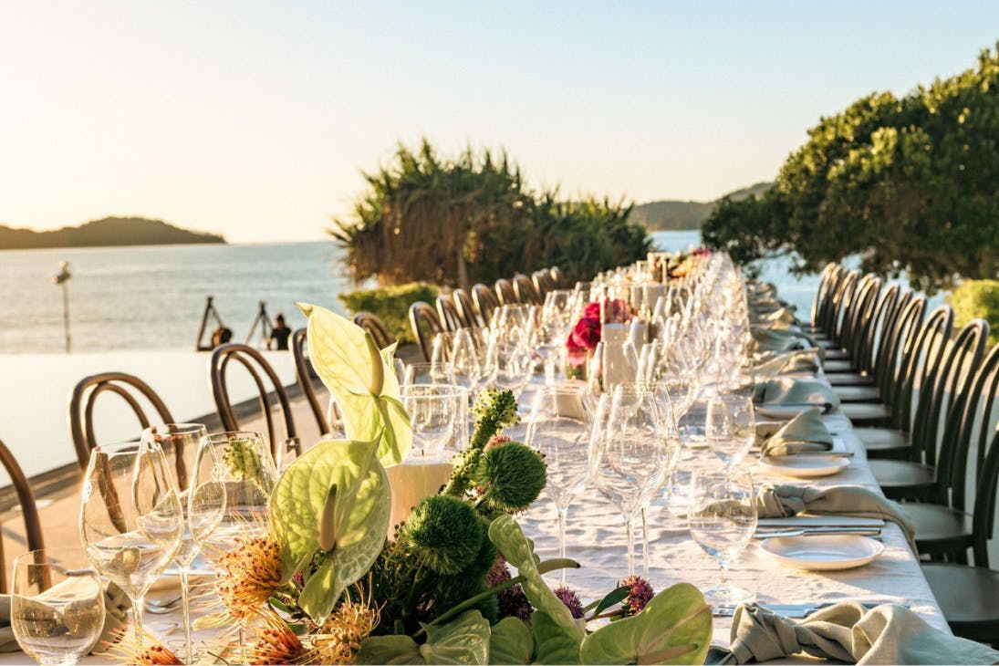 Dining setup on the beach at Hamilton Island Race Week